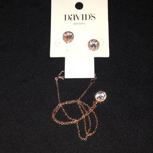 Rose Gold w Faux Diamond Earring Necklace Set